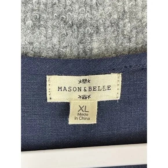 Mason Belle Women's Blouse XL Blue Smocking with Stitching Tye Clouser - Picture 6 of 9